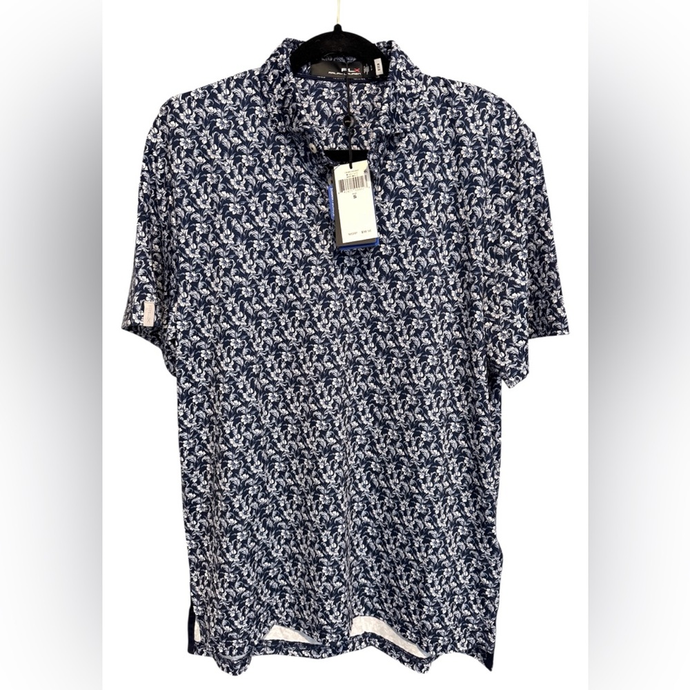 RLX Ralph Lauren Polo Shirt Floral Classic Fit Golf Performance Blue $98 Mens S